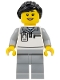 Minifig No: cty1835  Name: Formula 1 Mechanic - Female, Light Bluish Gray and White Polo Shirt, Light Bluish Gray Legs, Black Ponytail, Hearing Aid