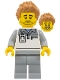 Minifig No: cty1836  Name: Formula 1 Mechanic - Male, Light Bluish Gray and White Polo Shirt, Light Bluish Gray Legs, Medium Nougat Spiked Hair, Stubble