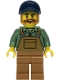 Lego part: Farmer - Male, Medium Nougat Overalls over Sand Green Shirt, Medium Nougat Legs, Dark Blue Cap, Beard