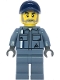 Lego part: Scrapyard Worker - Male, Sand Blue Mechanic Uniform, Sand Blue Legs, Dark Blue Cap, Beard