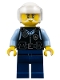 Minifig No: cty1886 Name: Police - City Officer Male, Black Safety Vest with Silver Star Badge Logo, Dark Blue Legs, White Helmet, Trans-Clear Visor, Lopsided Grin Minifig No: cty1886 Name: Police - City Officer Male, Black Safety Vest with Silver Star Badge Logo, Dark Blue Legs, White Helmet, Trans-Clear Visor, Lopsided Grin