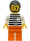 Minifig No: cty1890 Name: Police - City Jail Prisoner Male, White Shirt with Pocket and Black Stripes, Orange Legs, Dark Bluish Gray Hair Minifig No: cty1890 Name: Police - City Jail Prisoner Male, White Shirt with Pocket and Black Stripes, Orange Legs, Dark Bluish Gray Hair