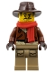 Lego part: Arctic Explorer - Male, Reddish Brown Fedora and Coat, Dark Tan Legs, Red Scarf (Johnny Thunder)