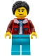 Lego part: Arctic Explorer - Female, Red Coat over White Shirt, Medium Azure Legs, Black Hair
