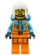 Lego part: Arctic Explorer - Male, Orange and Medium Azure Jacket, Dark Blue Ushanka Hat, Black Beard, Glasses, Back Pack