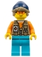 Lego part: Arctic Explorer - Male, Dark Tan Vest over Orange Shirt, Medium Azure Legs, Dark Blue Beanie, Dark Tan Hair, Orange Glasses