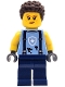 Minifig No: cty1913 Name: Police Mechanic - Female, Bright Light Blue Shirt with Suspenders, Black Splotches and White Star Badge Logo, Dark Blue Legs, Dark Brown Coiled Hair Minifig No: cty1913 Name: Police Mechanic - Female, Bright Light Blue Shirt with Suspenders, Black Splotches and White Star Badge Logo, Dark Blue Legs, Dark Brown Coiled Hair