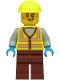 Minifig No: cty1924 Name: Train Worker - Male, Neon Yellow Safety Vest with Reflective Stripes, Reddish Brown Legs, Neon Yellow Construction Helmet Minifig No: cty1924 Name: Train Worker - Male, Neon Yellow Safety Vest with Reflective Stripes, Reddish Brown Legs, Neon Yellow Construction Helmet