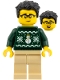 Minifig No: cty1931  Name: Man - Dark Green Holiday Sweater, Tan Legs, Black Hair