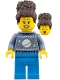 Minifig No: cty1933  Name: Woman - Sand Blue Space Holiday Sweater, Dark Azure Legs, Dark Brown Coiled Hair with Bun