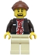 Minifig No: cty1953  Name: Taxi Driver - Male, Dark Brown Jacket over Red Hawaiian Shirt, Tan Legs, Reddish Brown Flat Cap