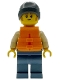 Minifig No: cty1955  Name: Man - Tan Knit Cable Sweater, Orange Life Jacket, Sand Blue Legs, Dark Bluish Gray Beanie