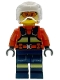Minifig No: cty1957  Name: Coast Guard City - Female, Reddish Orange Jacket with Dark Blue Safety Vest and Reflective Stripes, Dark Blue Legs with Pockets and Reflective Stripes, White Helmet, Trans-Clear Visor, Safety Glasses