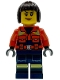 Minifig No: cty1958  Name: Coast Guard City - Female, Reddish Orange Jacket with Pockets and Reflective Stripes, Dark Blue Legs with Pockets and Reflective Stripes, Dark Brown Bob Cut Hair