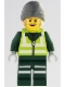 Minifig No: cty1964  Name: Recycling Worker - Male, Lime Safety Jacket with Reflective Stripes, Dark Green Legs with Reflective Stripes, Dark Bluish Gray Beanie