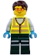 Minifig No: cty1973  Name: Service Truck Driver - Male, Neon Yellow Safety Vest with Reflective Stripes, Dark Green Legs with Reflective Stripes, Dark Brown Hair