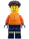 Minifig No: cty1974  Name: Coast Guard City - Male, Reddish Orange Jacket with Pockets and Reflective Stripes, Dark Blue Legs with Pockets and Reflective Stripes, Orange Life Jacket, Dark Brown Hair