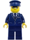 Minifig No: cty1977  Name: Passenger Plane Pilot - Male, Dark Blue Suit with Tie and Hat