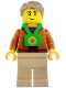 Minifig No: cty1978  Name: Plane Passenger - Male, Dark Orange Jacket, Tan Legs, Bright Green Sunflower Lanyard, Dark Tan Hair