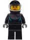 Minifig No: cty1995  Name: Jet Pilot - Female, Racing Suit with Hawk Head Logo, Black Legs, Black Helmet, Trans-Clear Visor, Smirk / Wink