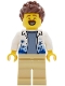 Minifig No: cty2030  Name: Lava Land Patron - Male, White Hawaiian Shirt, Tan Legs, Reddish Brown Hair