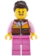 Minifig No: cty2032  Name: Lava Land Patron - Female, Reddish Brown Jacket, Dark Pink Legs, Dark Brown Hair