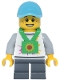 Minifig No: cty2033  Name: Lava Land Patron - Child, Male, White Shirt with Mountains Logo, Dark Bluish Gray Short Legs, Lanyard, Medium Azure Cap