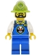 Minifig No: cty2034  Name: Lava Land Worker - Male, Blue Overalls and Legs, Lime Mining Helmet