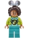 Minifig No: dis205  Name: Main Street, U.S.A. Park Guest - Female, Medium Azure Sweater with Ant, Lime Hoodie with Dark Pink Water Lily on Back, Dark Turquoise Legs