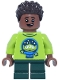 Minifig No: dis206  Name: Main Street, U.S.A. Park Guest Child - Boy, Toy Story Shirt with Alien and Rocket on Back, Dark Green Short Legs