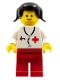 Minifig No: doc001b  Name: Doctor - Stethoscope, Red Legs, Black Pigtails Hair (Reissue)
