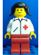 Minifig No: doc006  Name: Doctor - Straight Line, Red Legs, Black Pigtails Hair