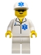 Minifig No: doc010  Name: Doctor - EMT Star of Life, White Legs, White Cap