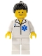 Minifig No: doc019  Name: Doctor - EMT Star of Life, White Legs, Black Ponytail Hair
