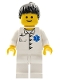Minifig No: doc026  Name: Doctor - EMT Star of Life Button Shirt, White Legs, Black Ponytail Hair