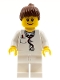 Minifig No: doc033  Name: Doctor - Lab Coat, Stethoscope and Thermometer, White Legs, Reddish Brown Female Ponytail Hair
