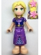 Minifig No: dp169  Name: Rapunzel - Dark Purple Vested Dress with 2 Bright Pink Flowers in Hair