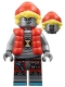 Minifig No: drm050  Name: Cooper - Robot with Red Cap and Puffer Vest, Clip on Back