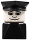Minifig No: dupfig002  Name: Duplo 2 x 2 x 2 Figure Brick Early, Male on Black Base, Black Police Hat, Wide Smile