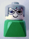 Minifig No: dupfig006  Name: Duplo 2 x 2 x 2 Figure Brick Early, Female on Green Base, Gray Hair, Glasses (Grandmother)