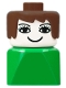 Minifig No: dupfig007  Name: Duplo 2 x 2 x 2 Figure Brick Early, Female on Green Base, Brown Hair, Eyelashes