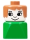 Minifig No: dupfig008  Name: Duplo 2 x 2 x 2 Figure Brick Early, Female on Green Base, Fabuland Brown Hair, Eyelashes, Nose