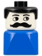 Minifig No: dupfig009  Name: Duplo 2 x 2 x 2 Figure Brick Early, Male on Blue Base, Black Hair, Moustache