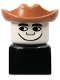 Minifig No: dupfig014r  Name: Duplo 2 x 2 x 2 Figure Brick Early, Male on Black Base, Fabuland Brown Western Hat, Looking Right
