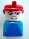 Lot ID: 399903040  Minifig No: dupfig016  Name: Duplo 2 x 2 x 2 Figure Brick Early, Male on Blue Base, Red Hat (Firefighter)