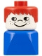 Minifig No: dupfig018  Name: Duplo 2 x 2 x 2 Figure Brick Early, Male on Blue Base, Red Hair, Cheek Freckles