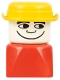 Minifig No: dupfig023  Name: Duplo 2 x 2 x 2 Figure Brick Early, Male on Red Base, Yellow Derby Hat