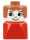 Lot ID: 292734725  Minifig No: dupfig030  Name: Duplo 2 x 2 x 2 Figure Brick Early, Female on Red Base, Fabuland Brown Hair, Eyelashes, Nose