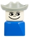 Lot ID: 183676202  Minifig No: dupfig033  Name: Duplo 2 x 2 x 2 Figure Brick Early, Male on Blue Base, Light Gray Western Hat, Freckles