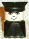 Lot ID: 238981914  Minifig No: dupfig035  Name: Duplo 2 x 2 x 2 Figure Brick Early, Male on Black Base, Black Police Hat, Small Smile